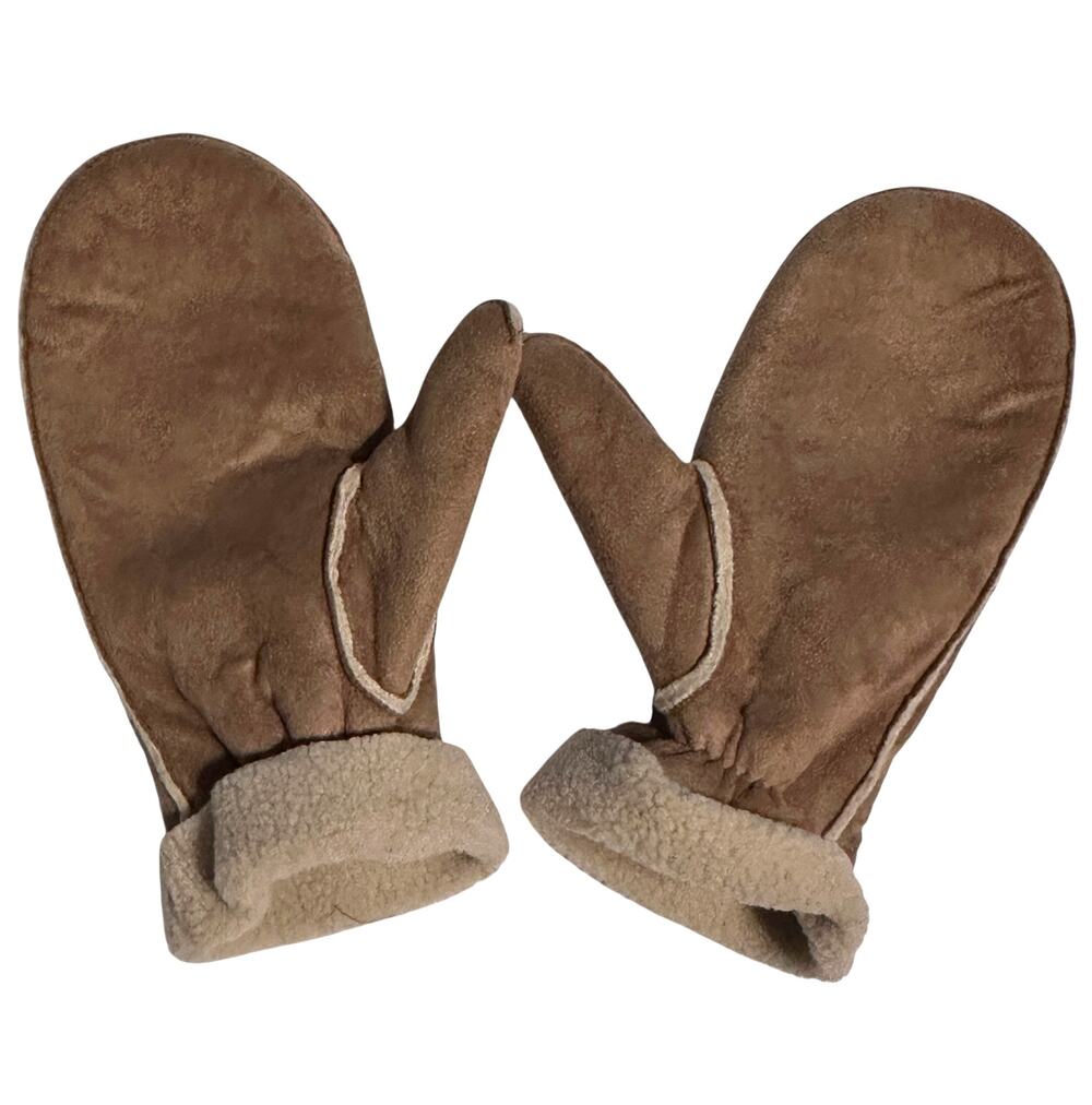 9 & Co Fleece Lined Mittens Womens Large/XL Natural Faux Suede Winter Gloves